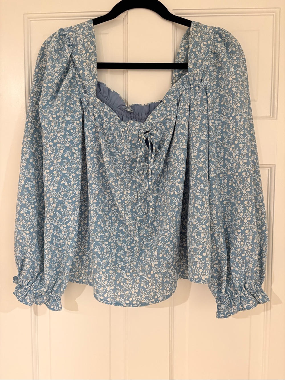 Women's Blue Floral Peasant Blouse